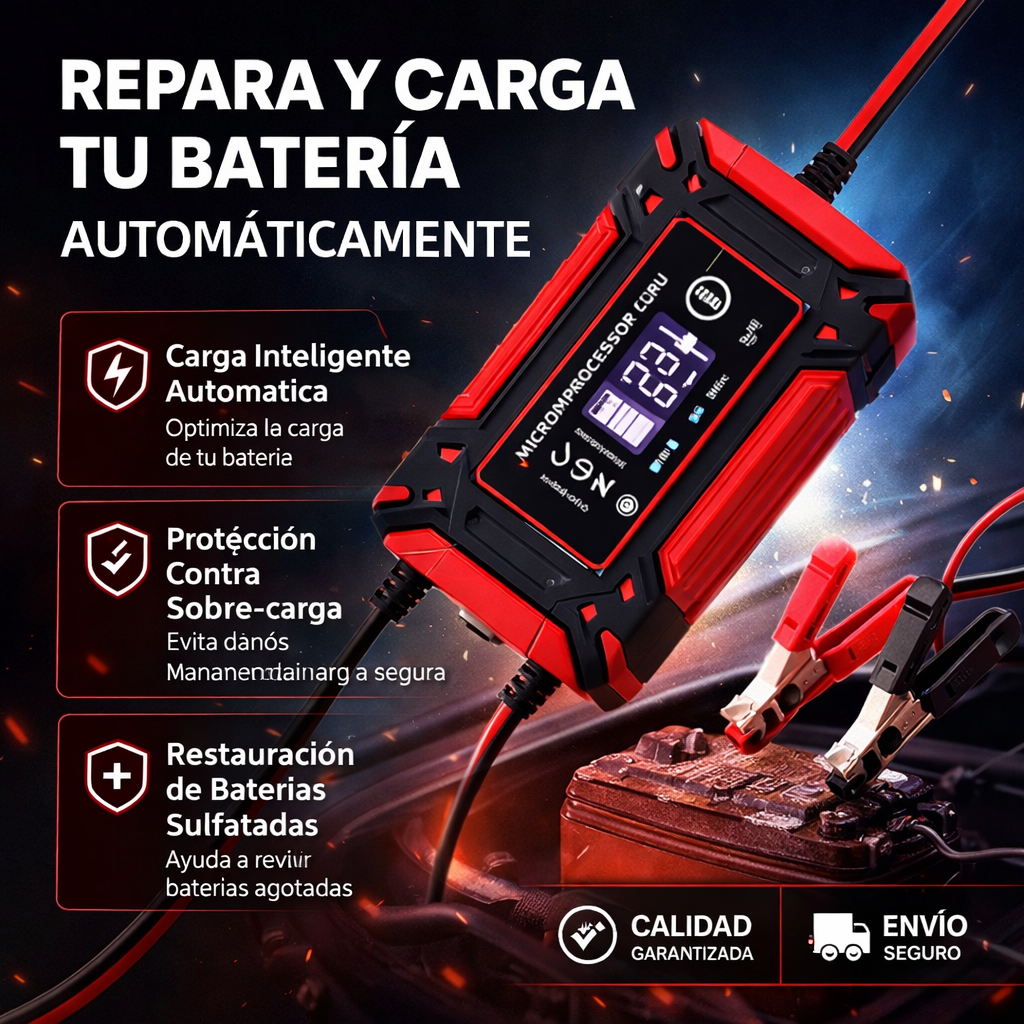 ⚡ CargadorMax Rescue™ – Arrancador y Reparador de baterías 2 en 1