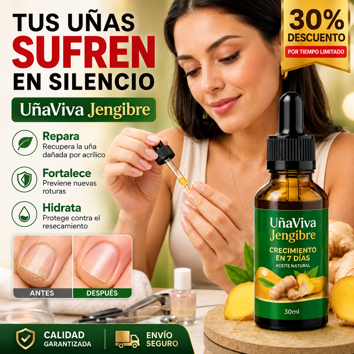 UñaViva Jengibre – Recupera lo que el Acrílico Dañó