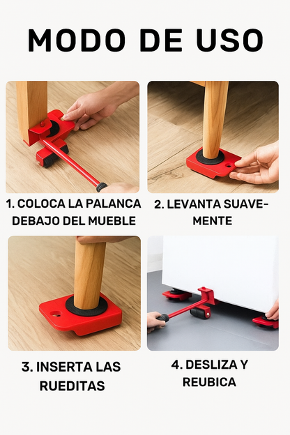 Set de Elevador Móvil – Facilita el movimiento – Desplaza muebles pesados sin complicaciones