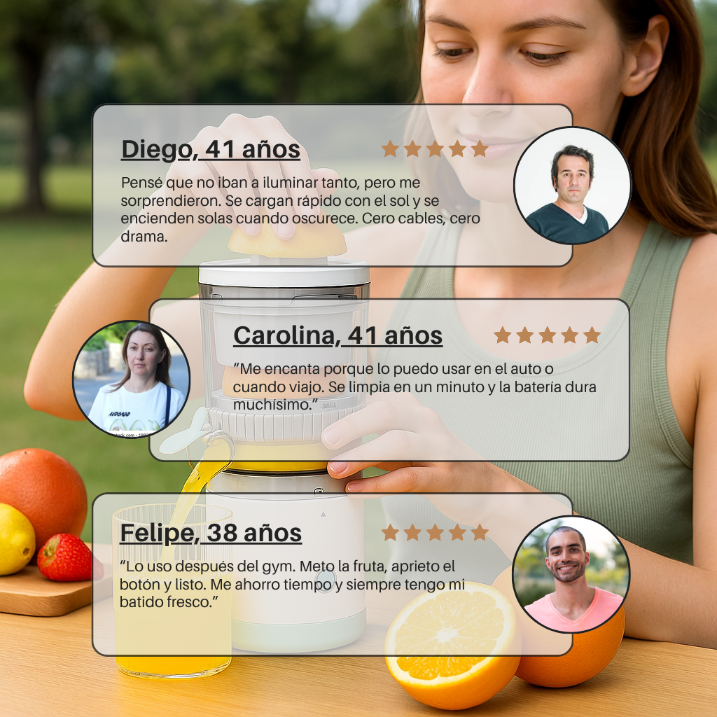 Exprimidor Portátil Inalámbrico – Consigue jugos frescos y llenos de sabor en segundos.